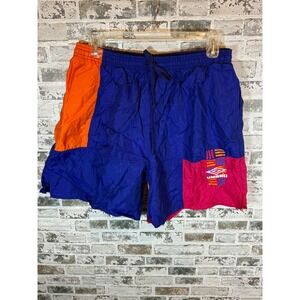 Umbro Nylon Colorblock Shorts Mens Large Purple Pink‎ Orange Vintage 90s